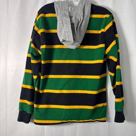Polo Ralph Lauren Long Sleeve Cotton Hooded Rugby Shirt Green Striped Small - Picture 2 of 6